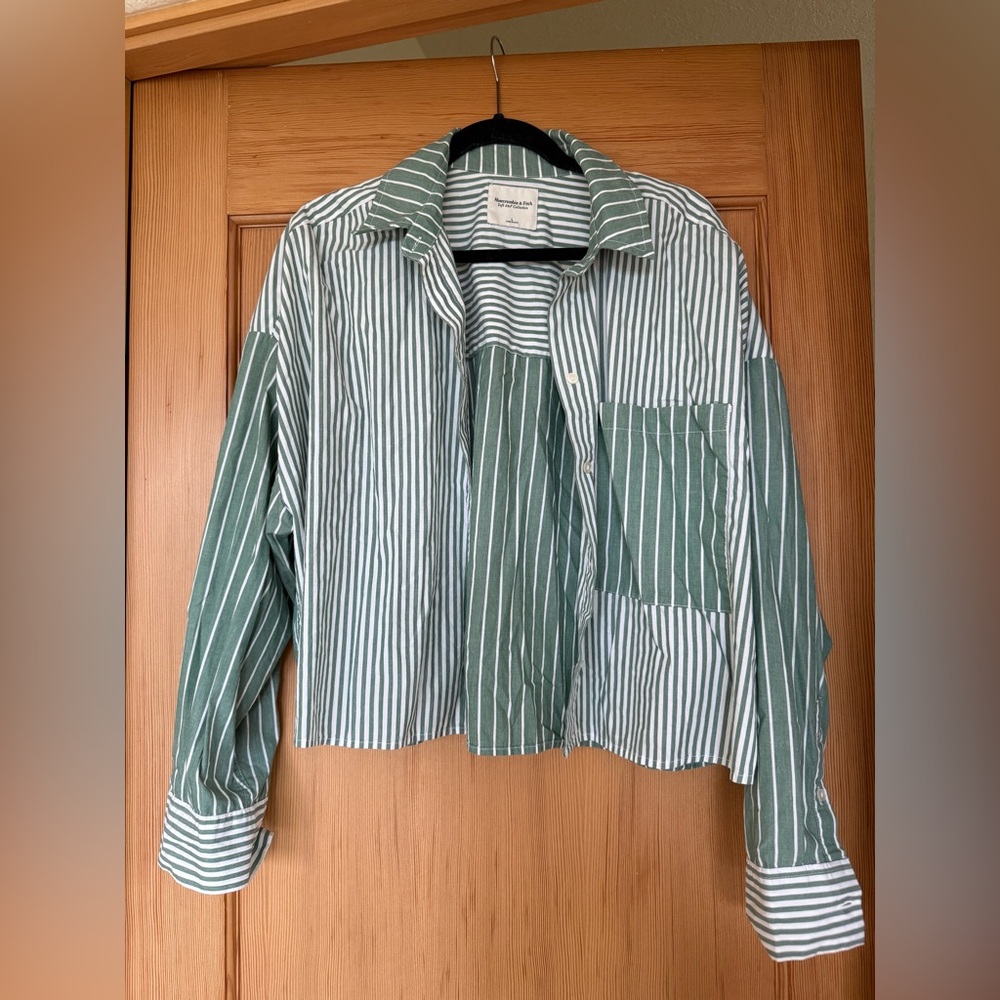 Abercrombie & Fitch Green and White Striped Shirt